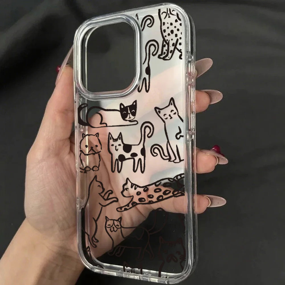 Cute Line Cat iPhone Case – Transparent Acrylic Shockproof Phone Cover
