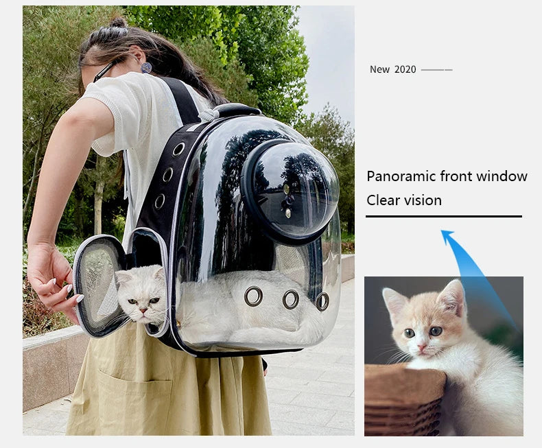 Pet Cat & Small Dog Carrying Backpack – Breathable Transparent Space Capsule Carrier for Travel, Hiking, and Daily Walks