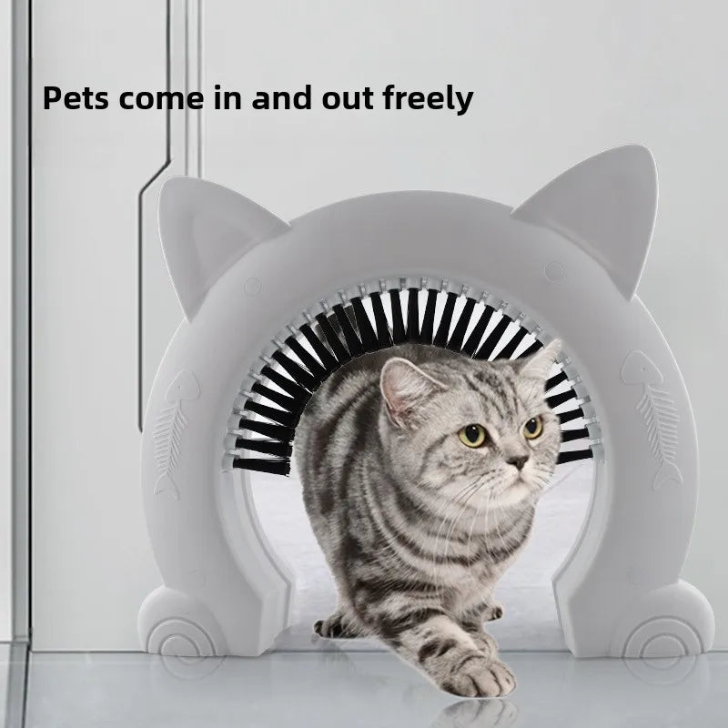 Flap-Free Pet Doorway with Grooming Brush for Cats & Small Dogs