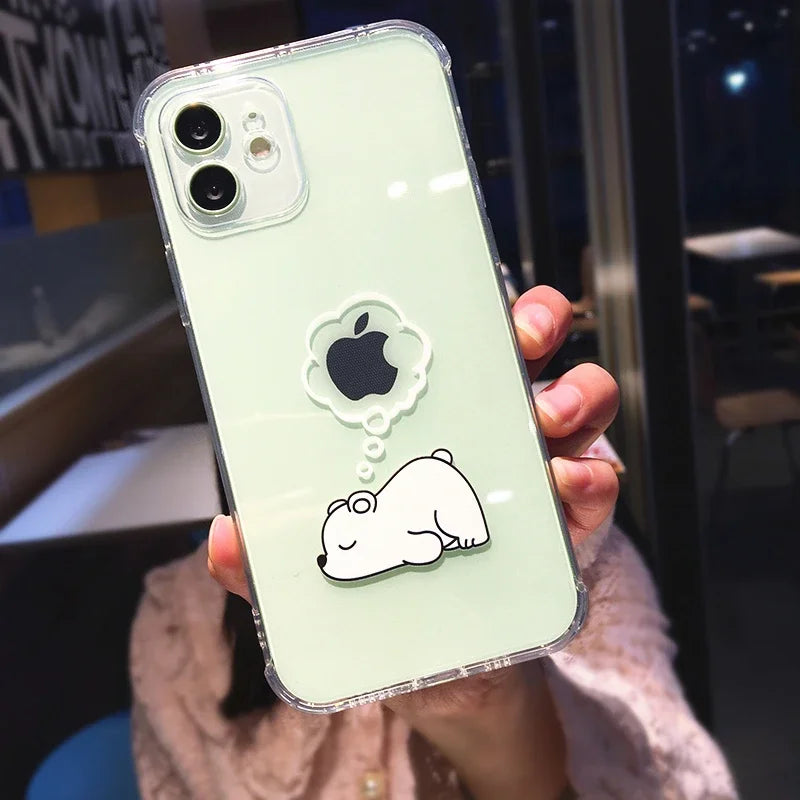 Cute Dinosaur Cartoon iPhone Case – Transparent Shockproof TPU Phone Cover