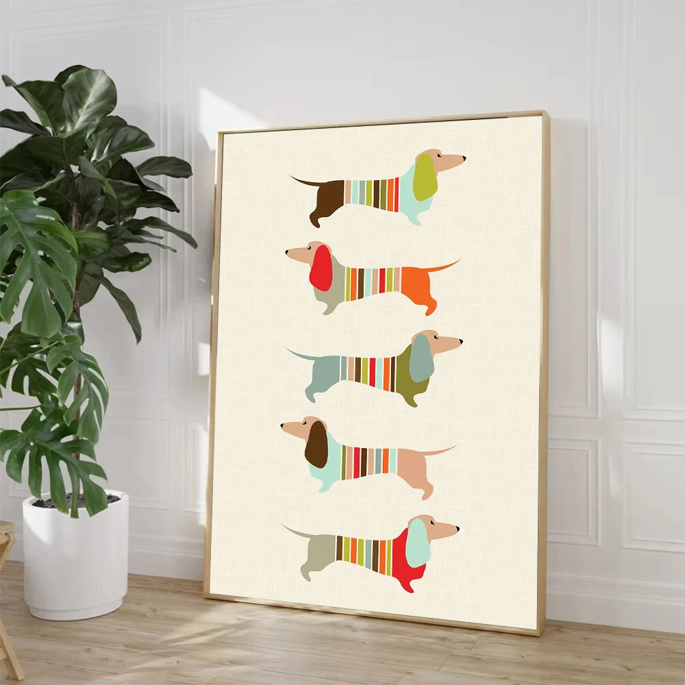 Cartoon Dachshund Dog Canvas Poster – Funny Animal Wall Art Print
