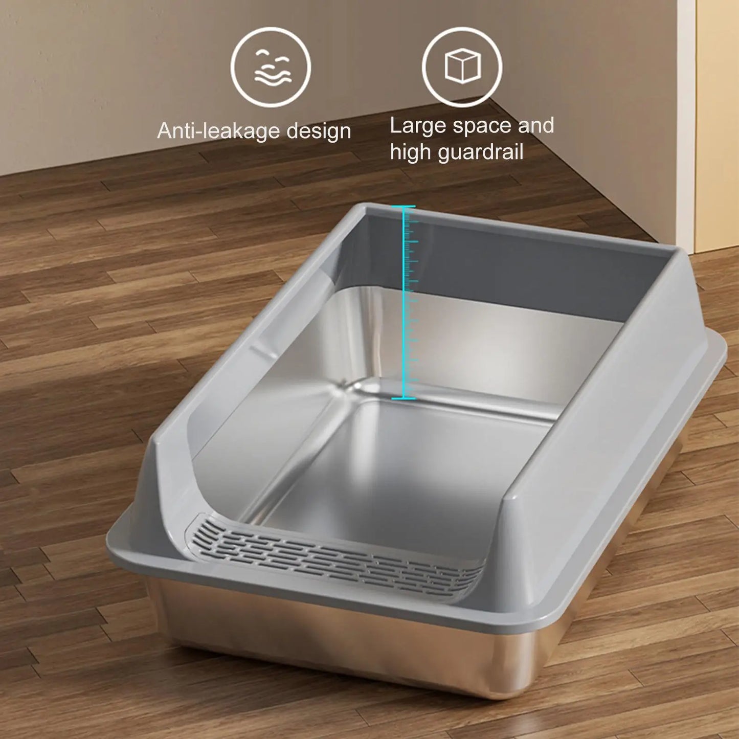 Stainless Steel Semi-Closed Cat Litter Box with Scoop – Large & Splashproof