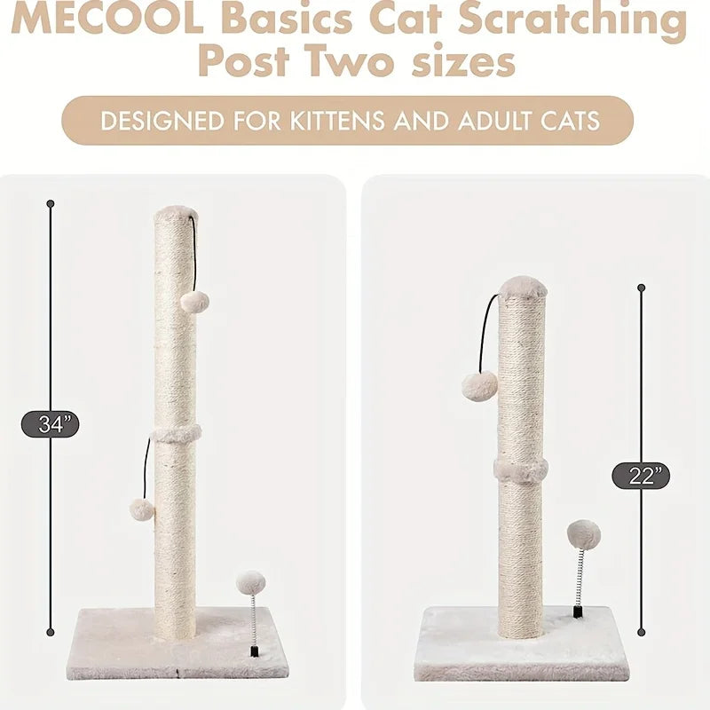 34-Inch Tall Sisal Cat Scratching Post with Hanging Toy