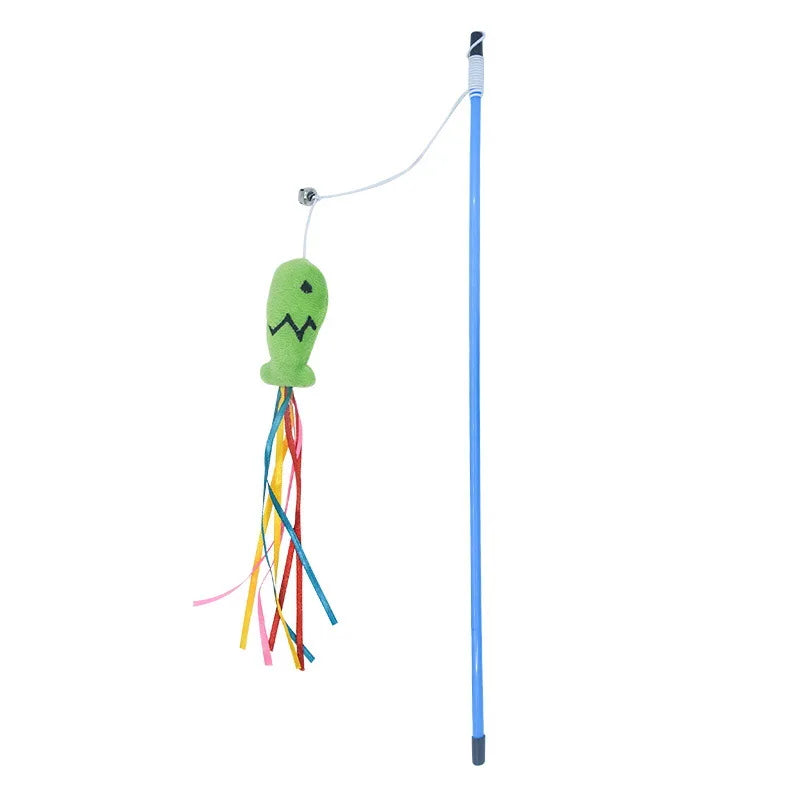 Interactive Cat Teaser Stick with Ribbon Fish & Catnip
