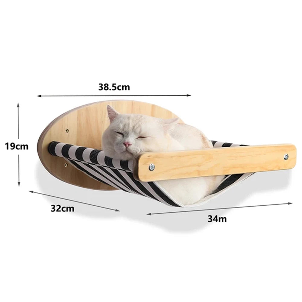 Wall-Mounted Wooden Cat Climbing Shelves with Hammock