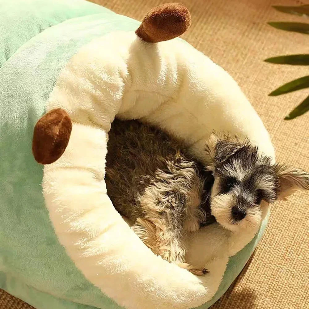Soft Coral Fleece Cave Pet Bed for Cats & Small Dogs