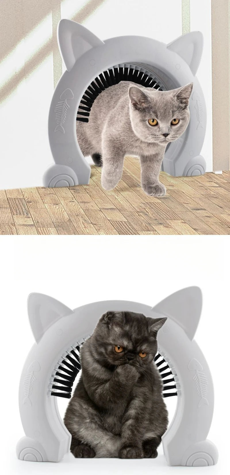 Flap-Free Pet Doorway with Grooming Brush for Cats & Small Dogs