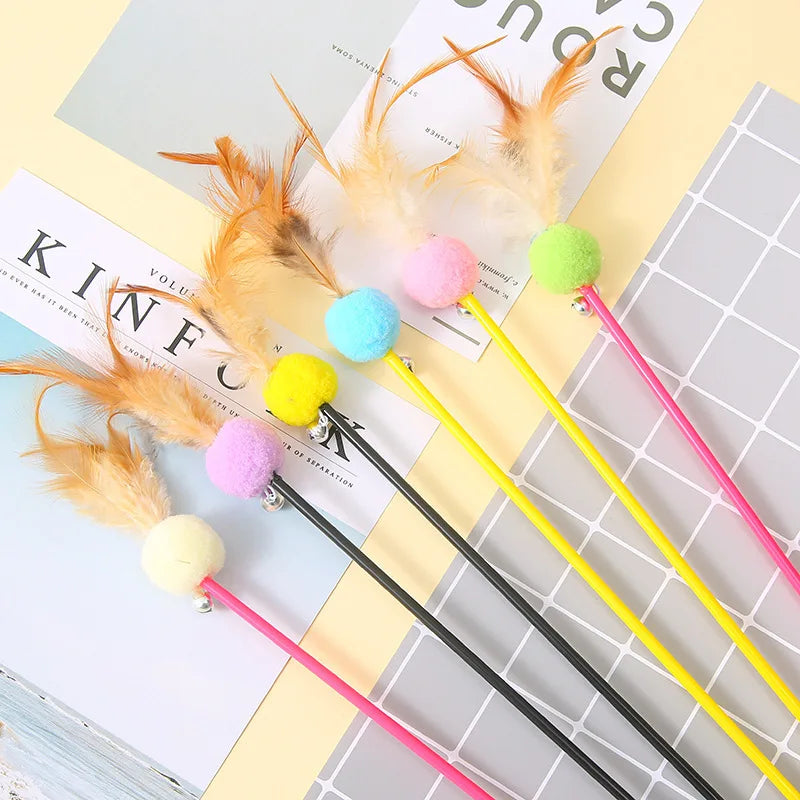Interactive Cat Teaser Stick with Bell, Feather & Plush Ball