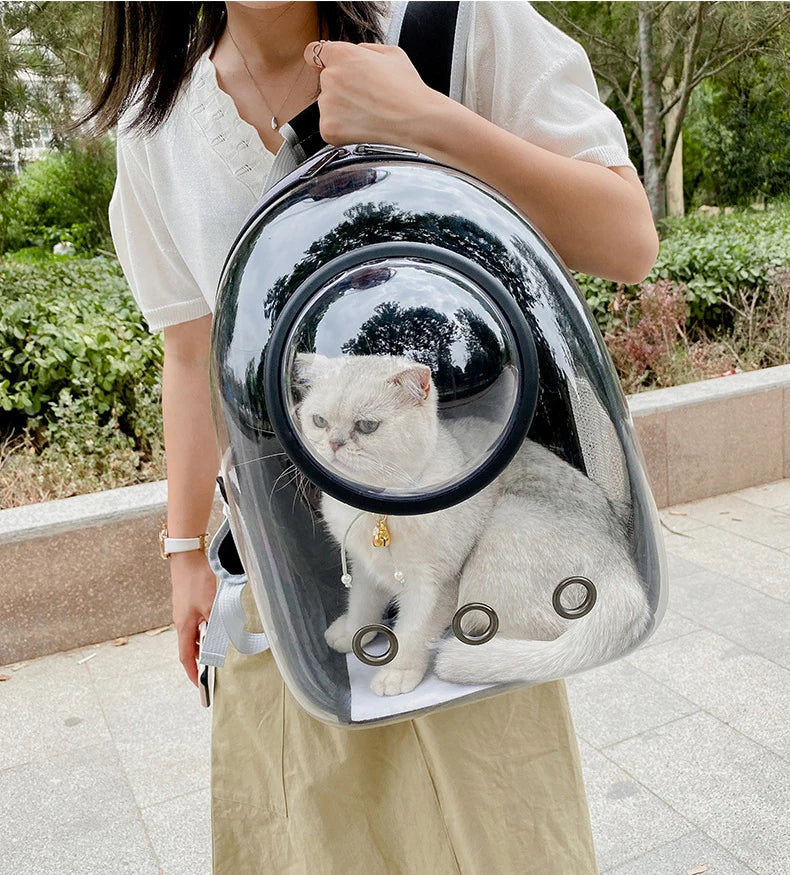 Pet Cat & Small Dog Carrying Backpack – Breathable Transparent Space Capsule Carrier for Travel, Hiking, and Daily Walks
