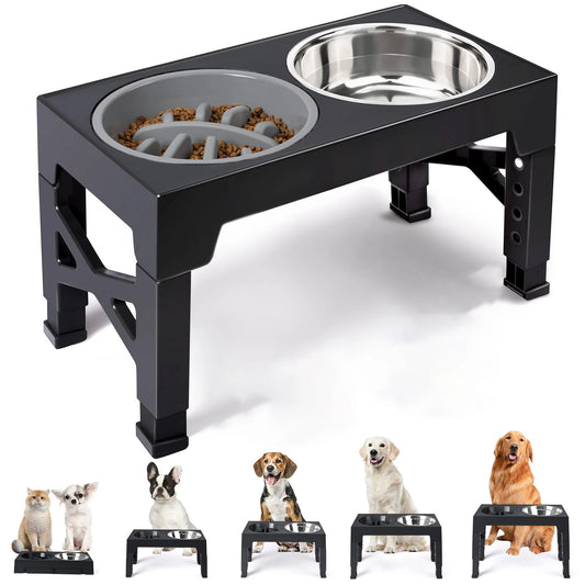 Adjustable Elevated Dog Feeder with Double Stainless Steel Bowls – Small to Large Dogs