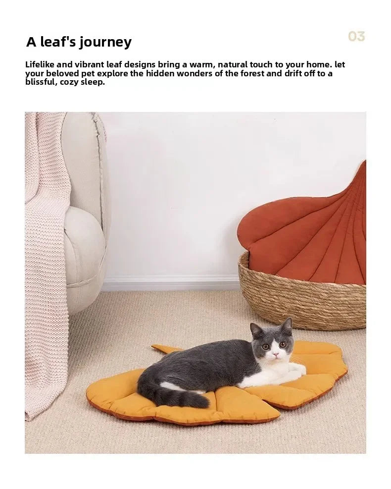 Leaf-Shaped Soft Washable Pet Bed Mat for Cats & Small Dogs