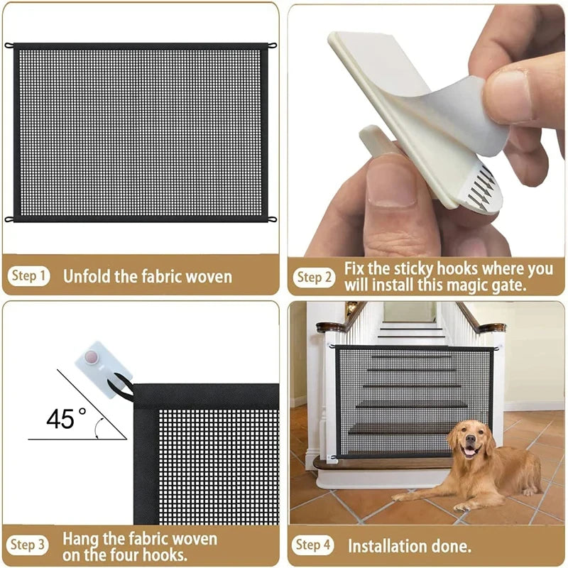 Folding Breathable Mesh Dog Safety Fence with 4 Hooks