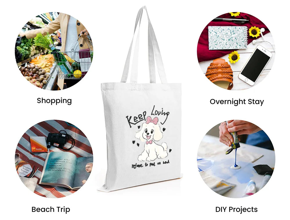Cute Pet Dog Printed Canvas Tote Bag – Eco-Friendly Large Capacity Handbag for Shopping, Books, Laptop & Essentials