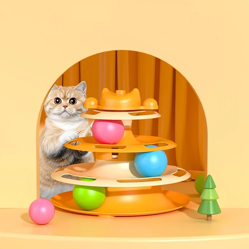 Funny Interactive Triple Play Disc Cat Toy with Rolling Balls