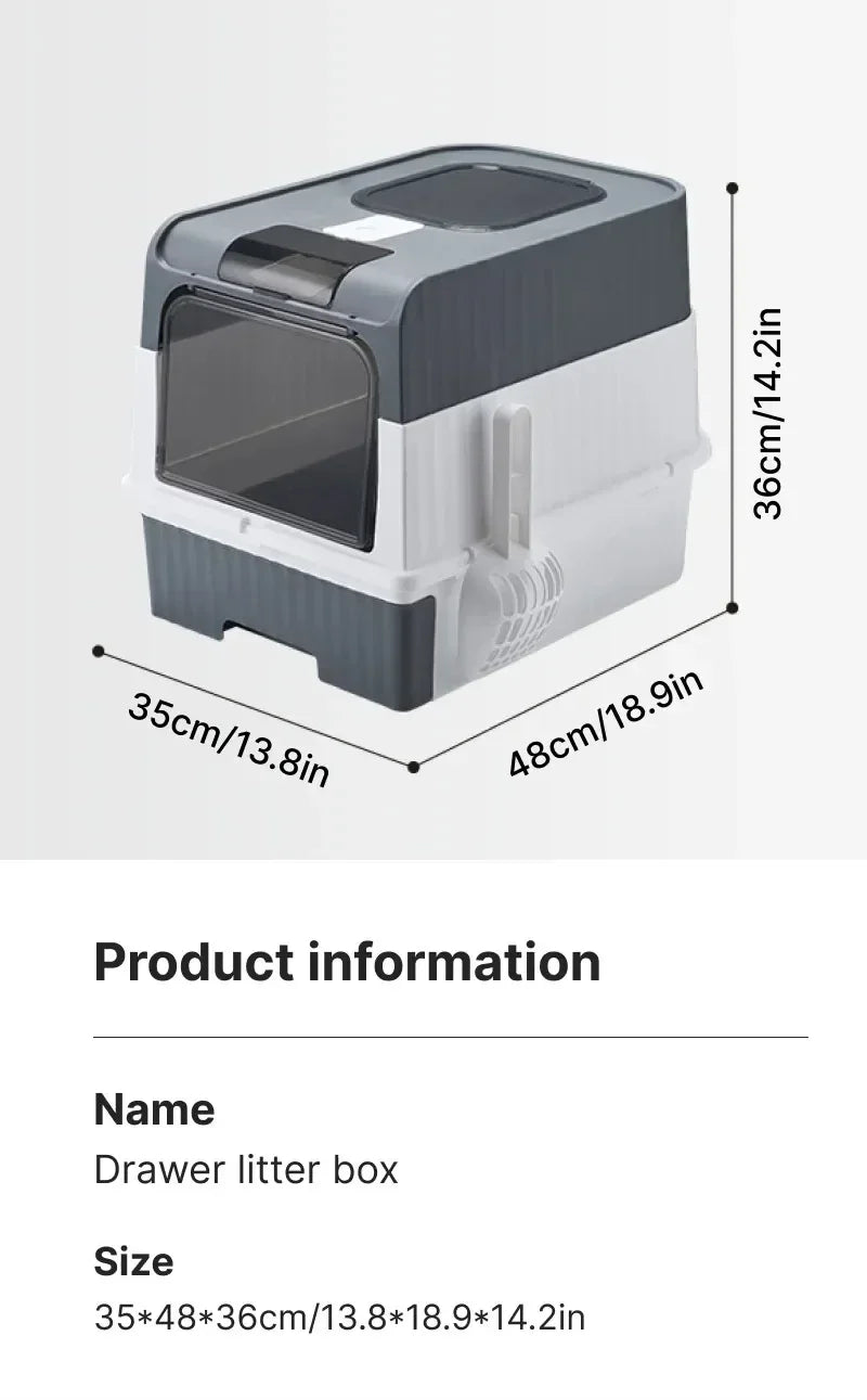 Large Enclosed Cat Litter Box with Pull-Out Drawer