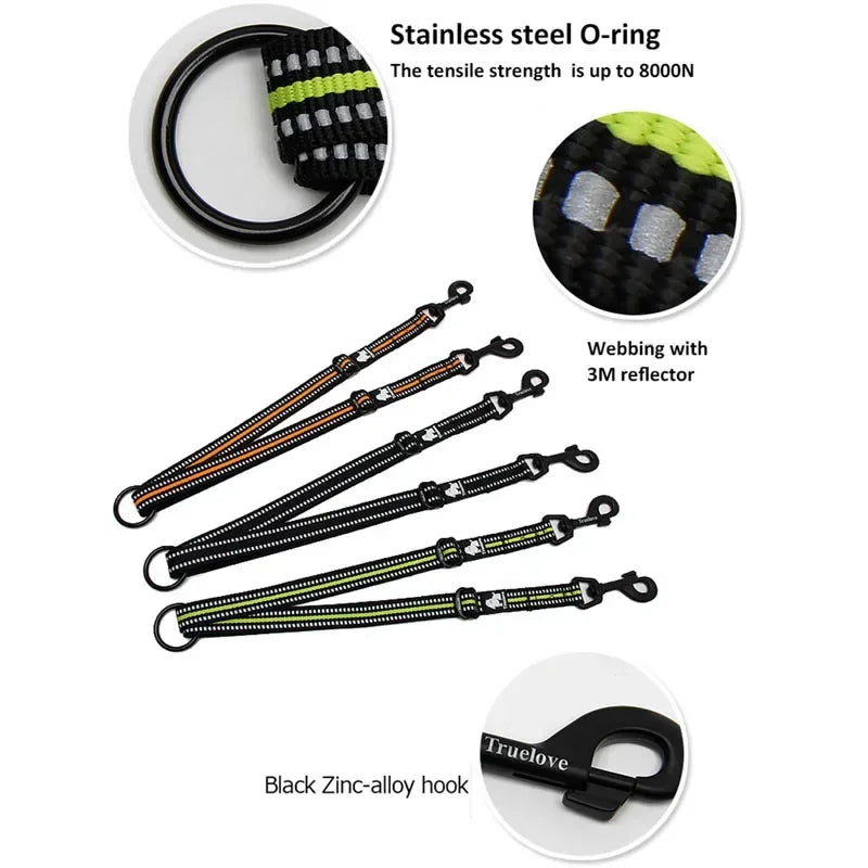 TRUELOVE Reflective Double Dog Leash TLL2371 – Adjustable No-Tangle Coupler for Two Dogs