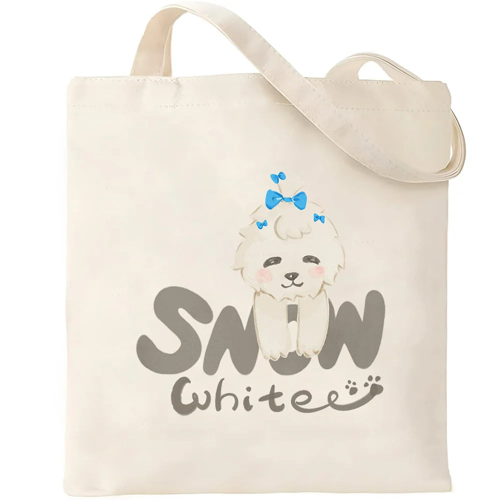 Cute Pet Dog Printed Canvas Tote Bag – Eco-Friendly Large Capacity Handbag for Shopping, Books, Laptop & Essentials