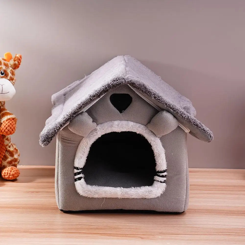 Foldable Plush Pet Cave Bed for Cats & Small Dogs