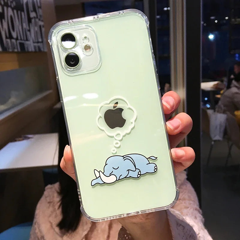 Cute Dinosaur Cartoon iPhone Case – Transparent Shockproof TPU Phone Cover
