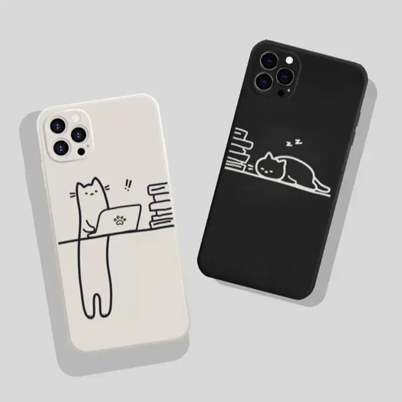 Quirky Cat Couple iPhone Case – Cartoon Animal Shockproof Soft Cover