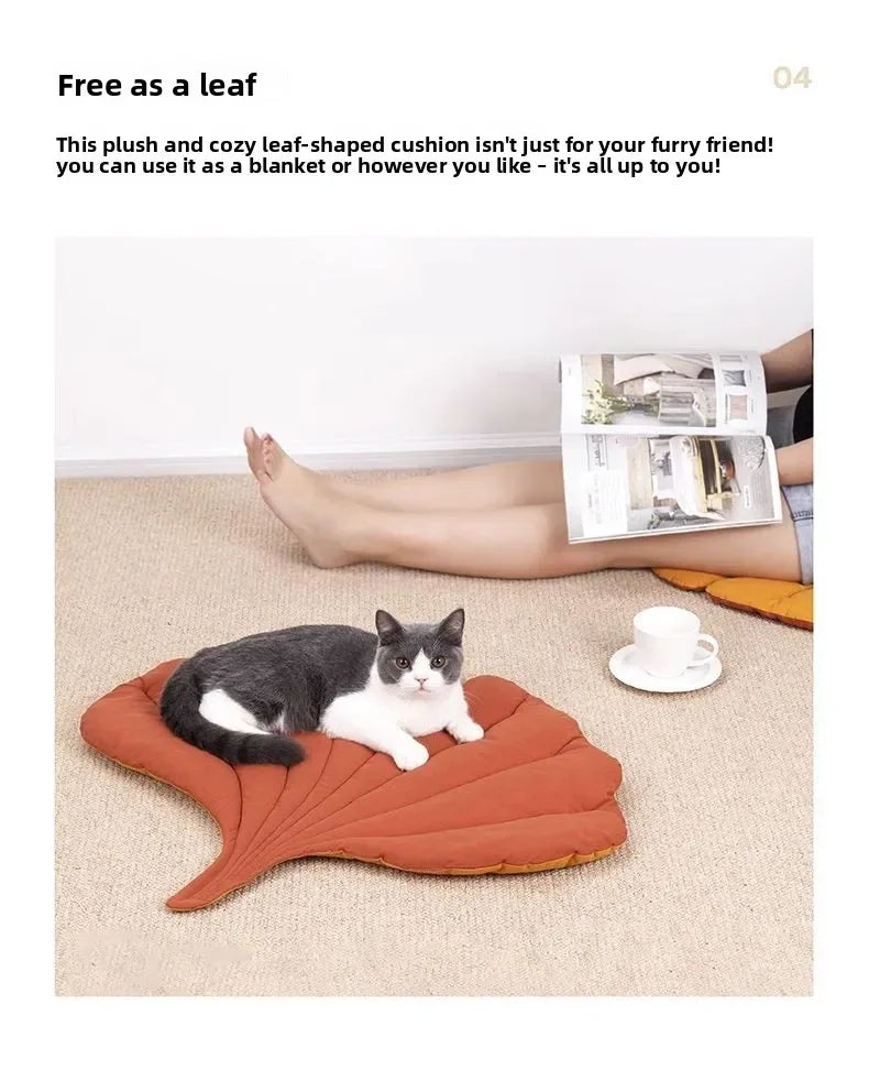 Leaf-Shaped Soft Washable Pet Bed Mat for Cats & Small Dogs