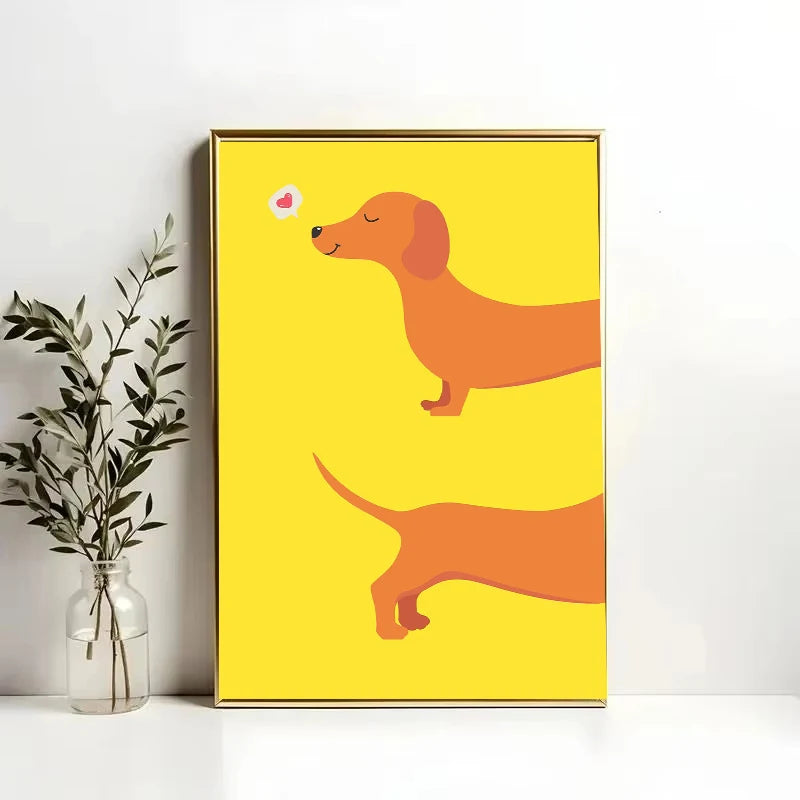 Cartoon Dachshund Dog Canvas Poster – Funny Animal Wall Art Print