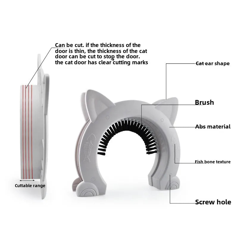 Flap-Free Pet Doorway with Grooming Brush for Cats & Small Dogs