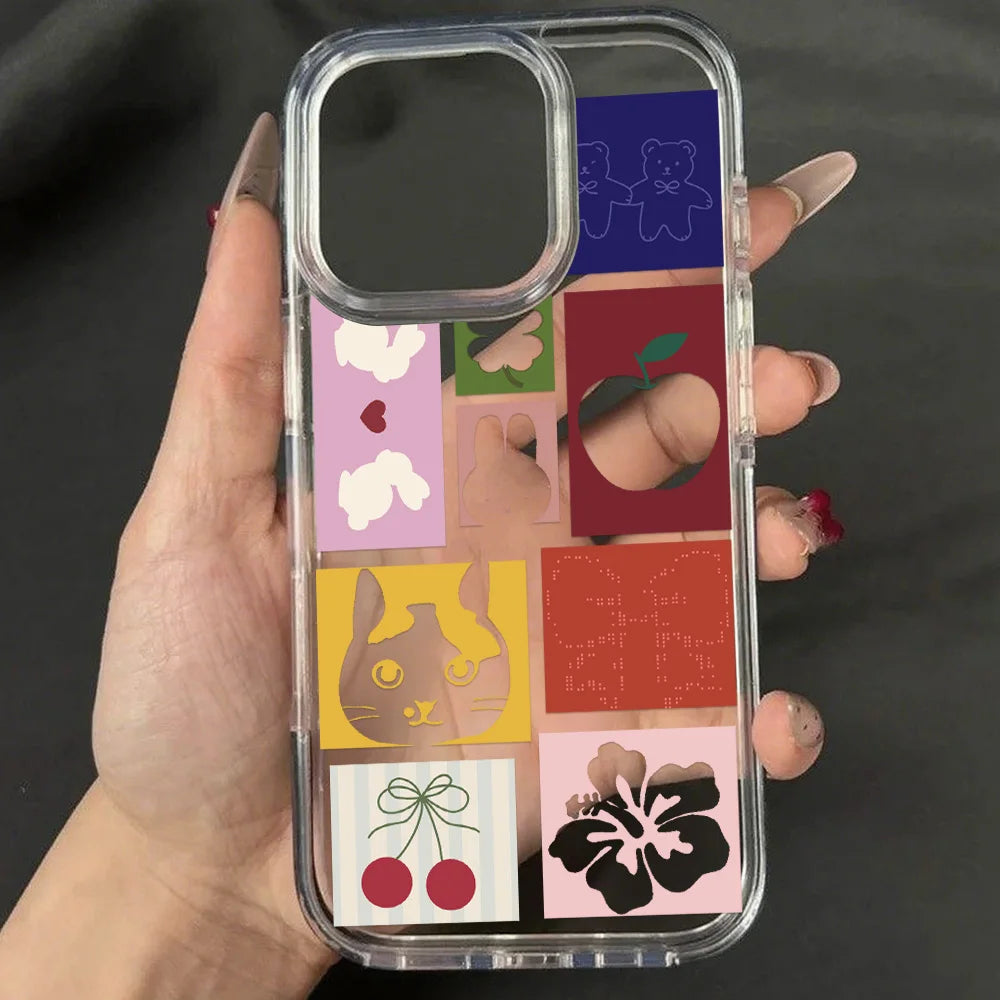 Cute Line Cat iPhone Case – Transparent Acrylic Shockproof Phone Cover