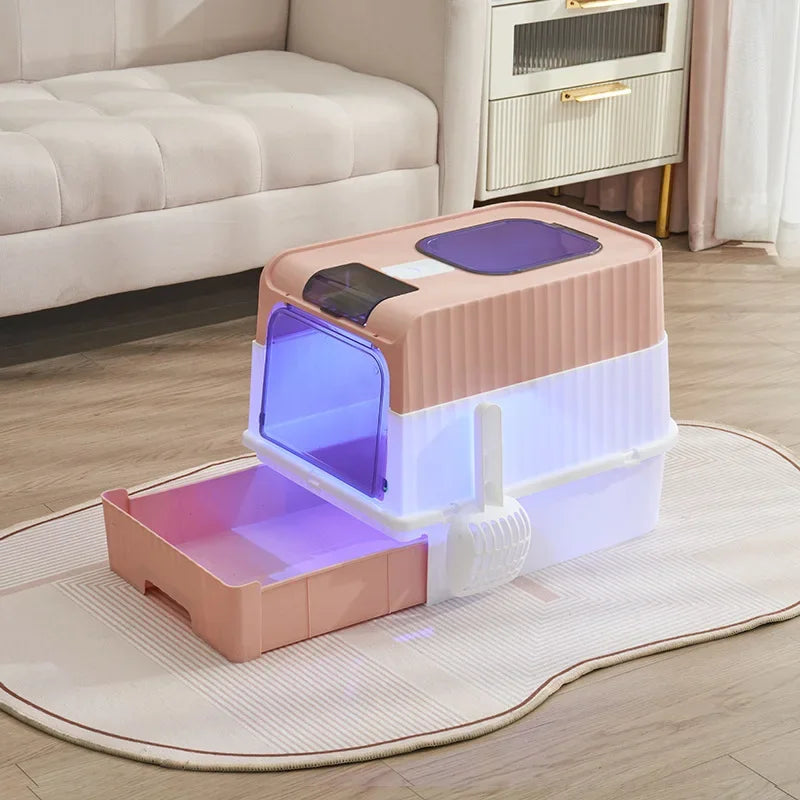 Large Enclosed Cat Litter Box with Pull-Out Drawer