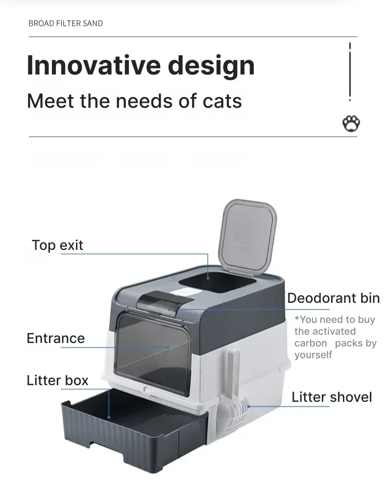 Large Enclosed Cat Litter Box with Pull-Out Drawer