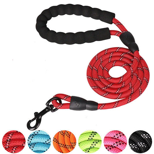 Reflective Round Rope Dog Leash – Multicolor Nylon Outdoor Pet Leash