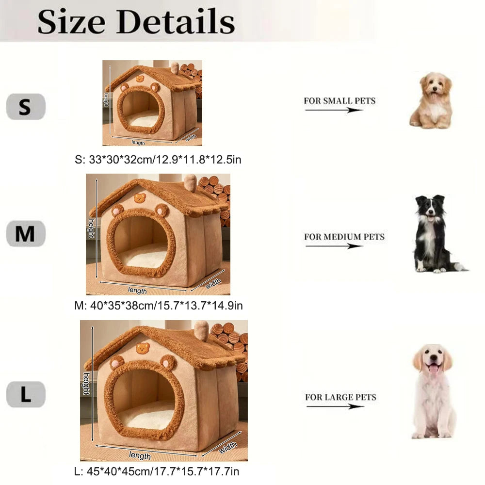 Warm Enclosed Teddy Bear Pet Bed – Cozy Cat & Dog Sleeping Bed