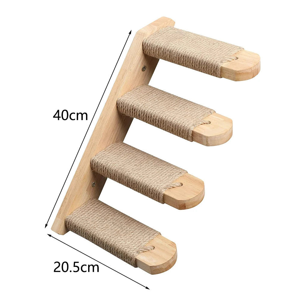 Wall-Mounted Wooden Cat Perch Bed with Scratching & Climbing Function