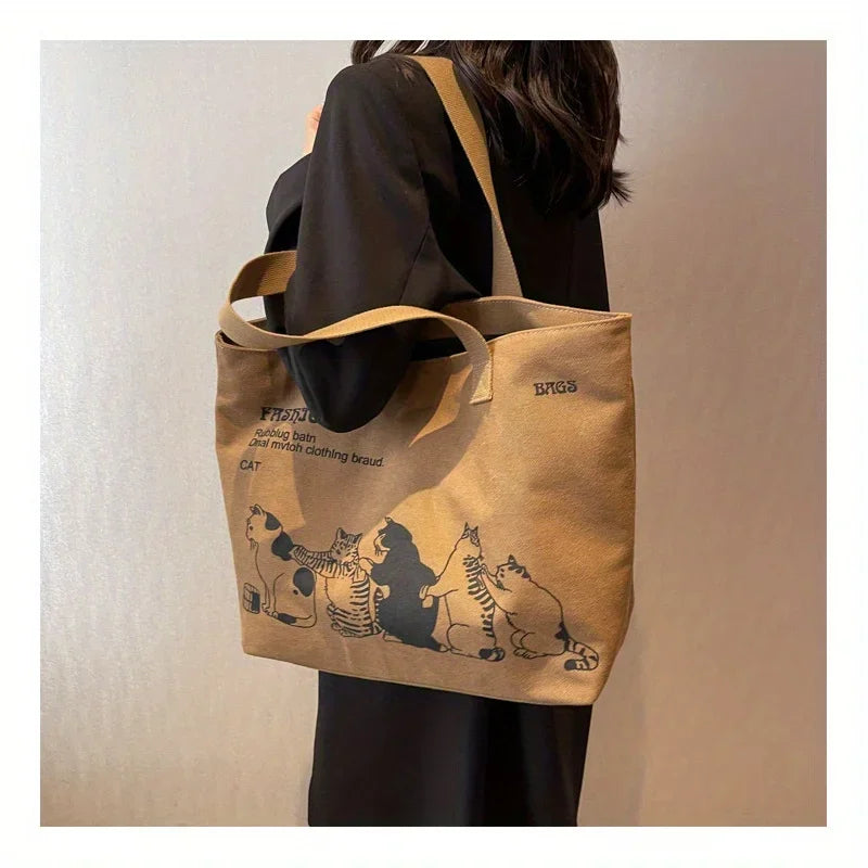 Women’s Canvas Tote Bag – Spacious Zipper Shoulder Bag with Animal Print