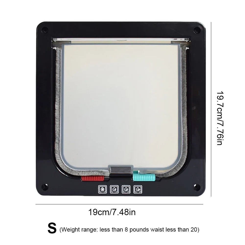 Dog & Cat Flap Door with 4-Way Security Lock – Transparent ABS Plastic Pet Gate