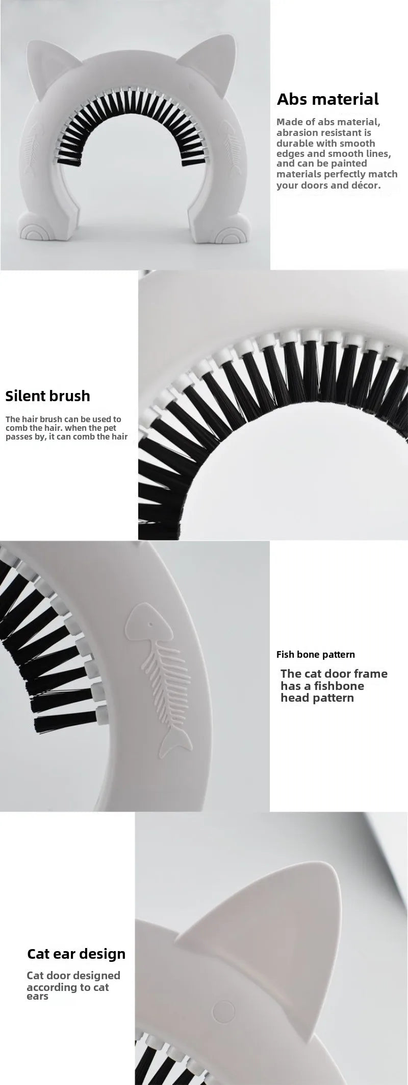 Flap-Free Pet Doorway with Grooming Brush for Cats & Small Dogs