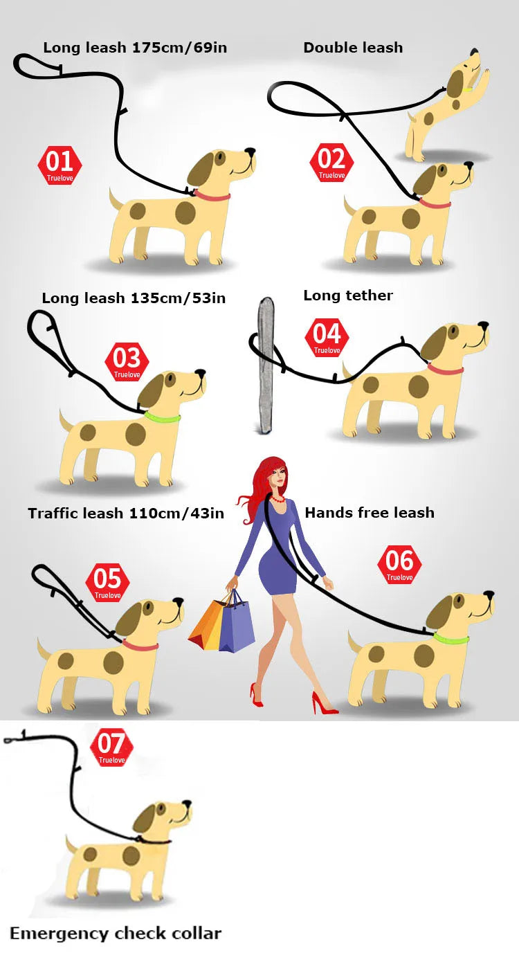 TRUELOVE 7-in-1 Adjustable Dog Leash TLL2411 – Reflective Multi-Function Hands-Free Lead