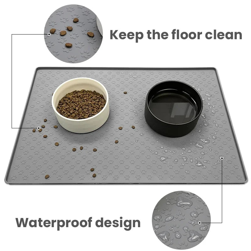 Waterproof Silicone Pet Feeding Mat with Raised Edges