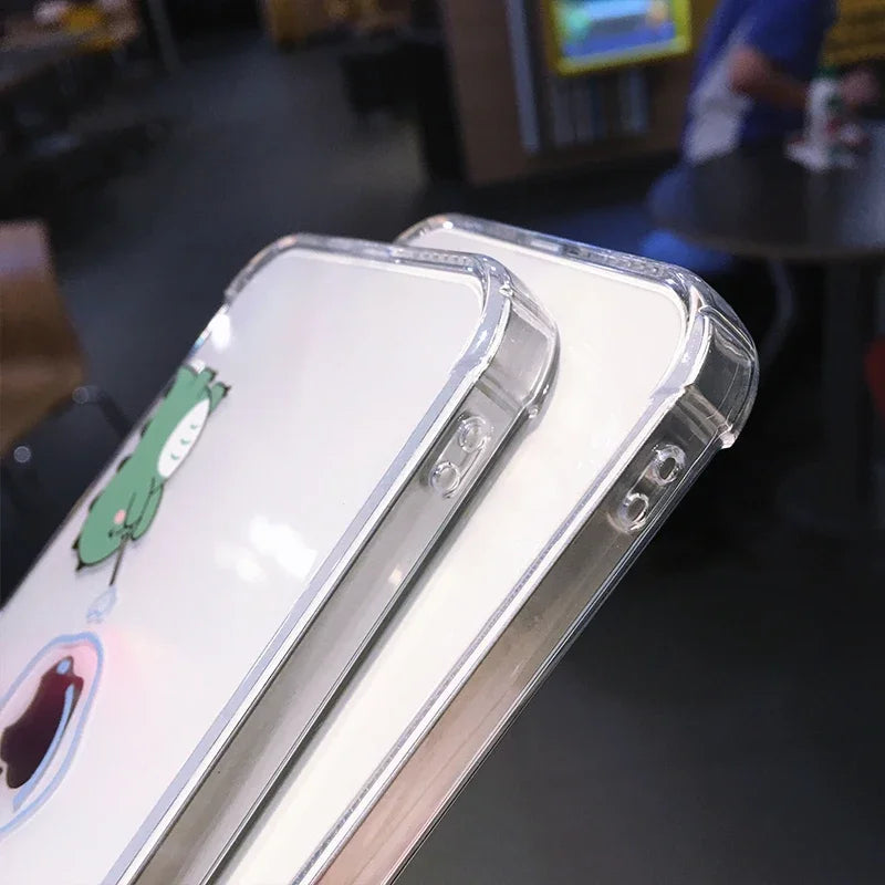 Cute Dinosaur Cartoon iPhone Case – Transparent Shockproof TPU Phone Cover