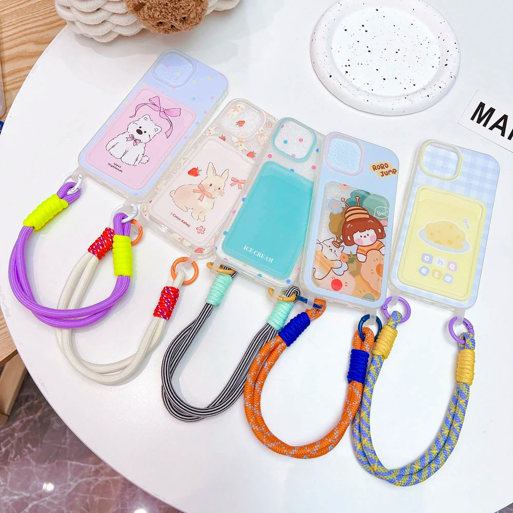 Cute Animal Wallet iPhone Case – Card Holder Silicone Phone Cover with Lanyard