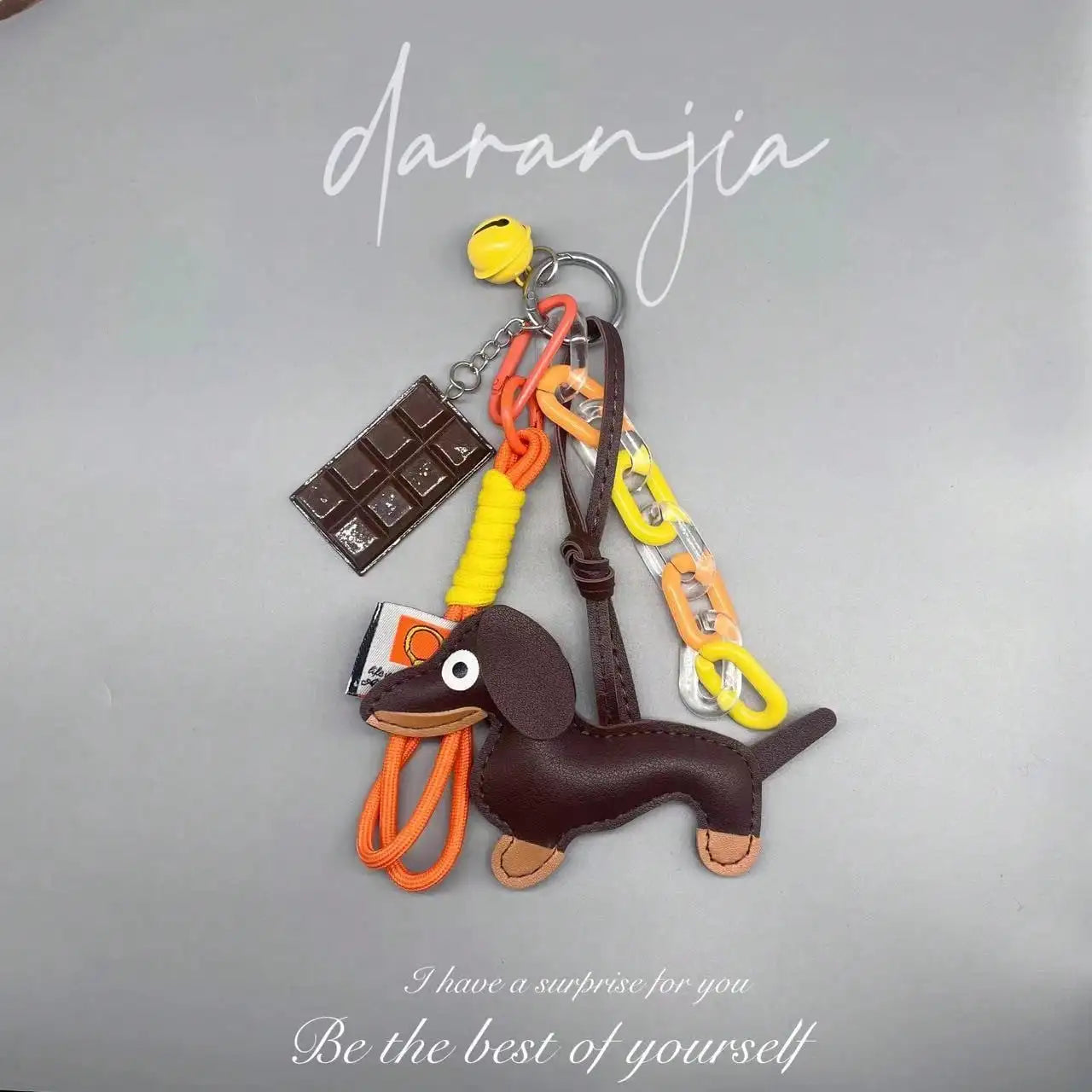 Cute Dachshund PU Leather Keychain with Bell