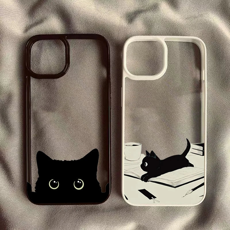 Cute Black Cat Clear iPhone Case – Anti-Fall TPU Cartoon Phone Cover