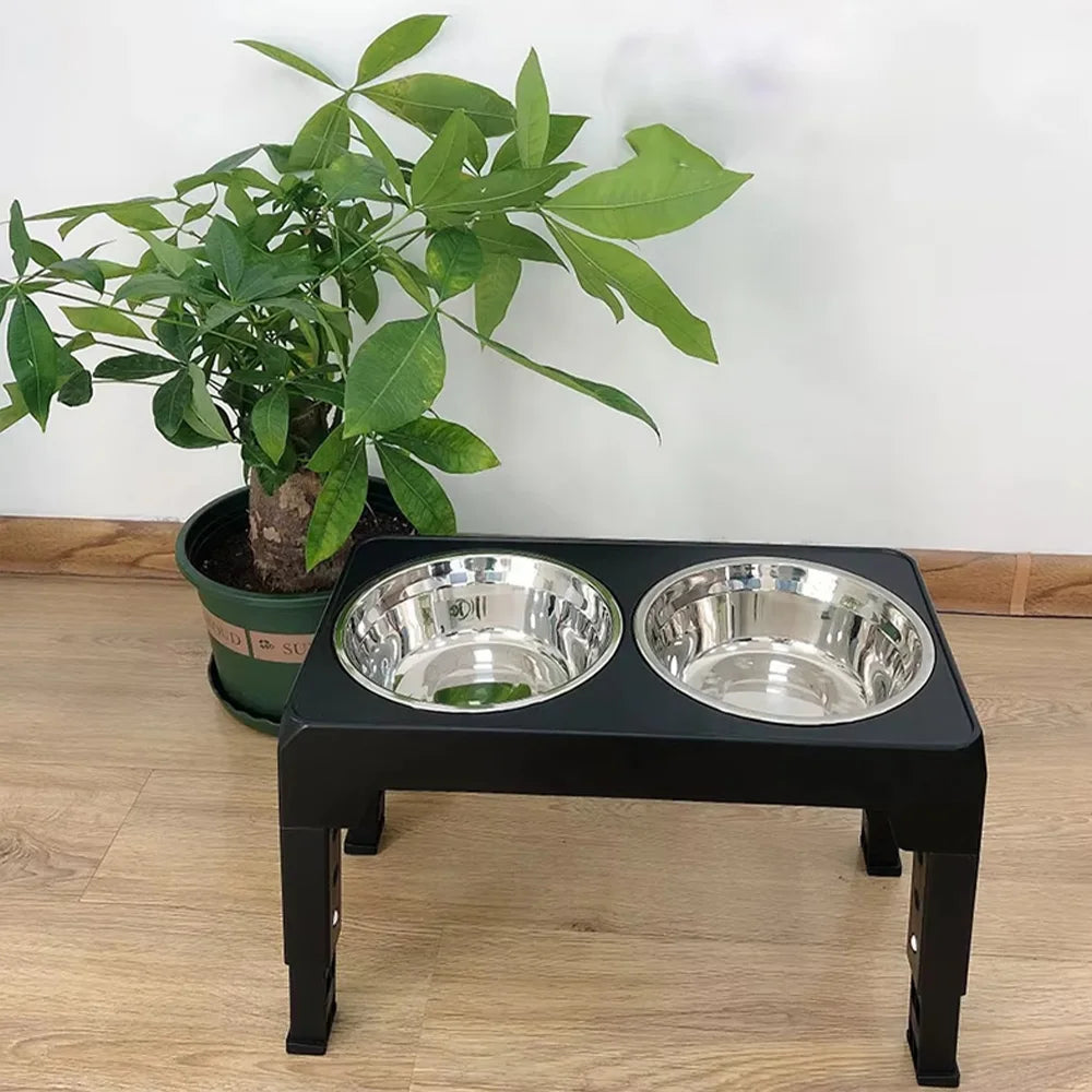 Adjustable Elevated Dog Feeder with Double Stainless Steel Bowls – Small to Large Dogs