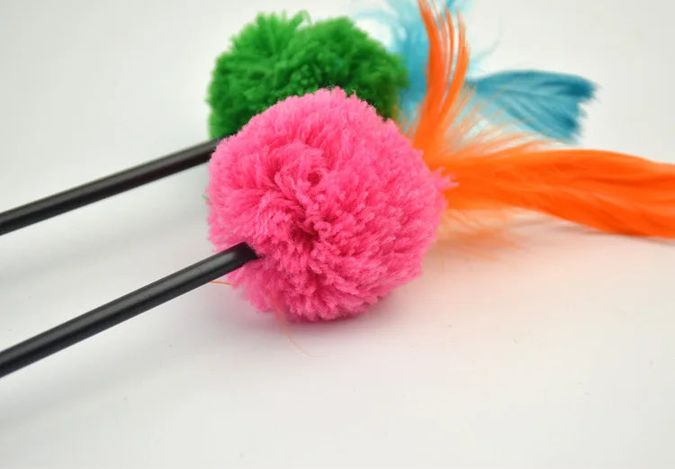 Interactive Cat Teaser Stick with Bell, Feather & Plush Ball