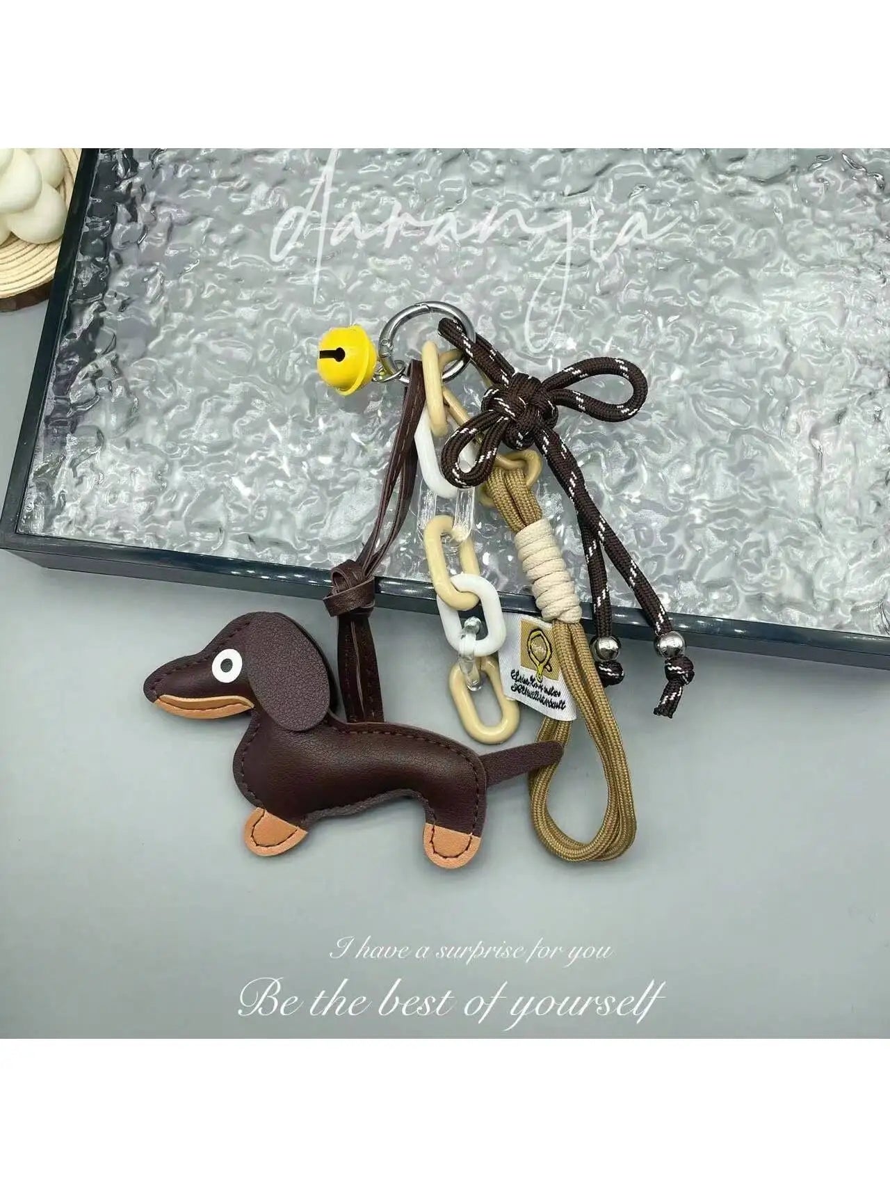 Cute Dachshund PU Leather Keychain with Bell