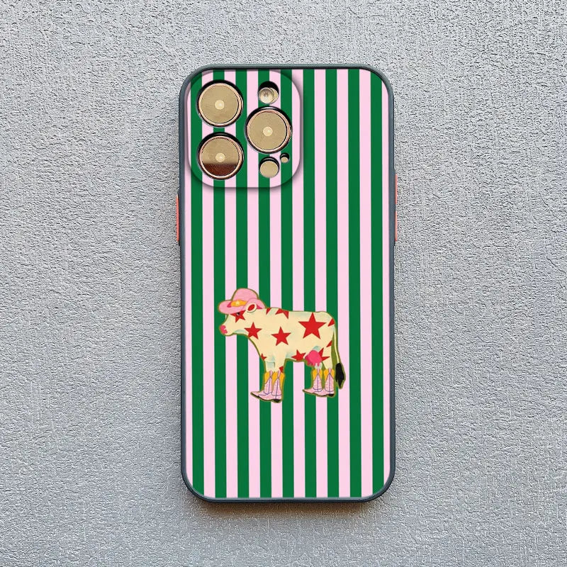 Green Plaid Animal iPhone Case – Cute Matte Shockproof Phone Cover
