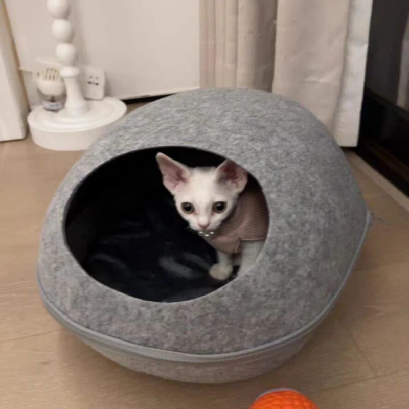 Breathable Felt Cat Cave Bed with Removable Cushion