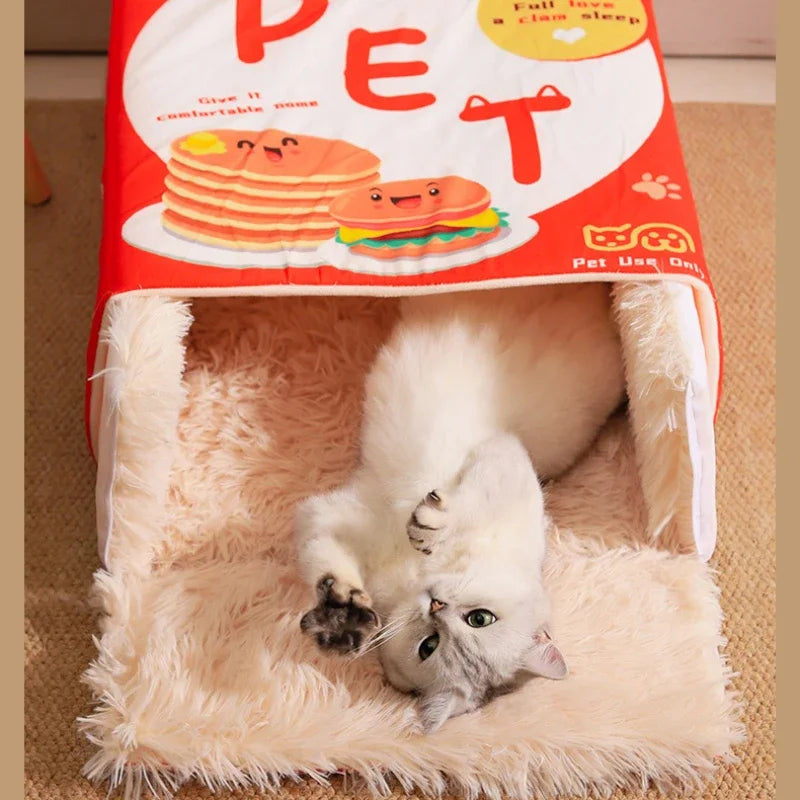 Cozy Plush Cat House Bed for Warm & Secure Sleep