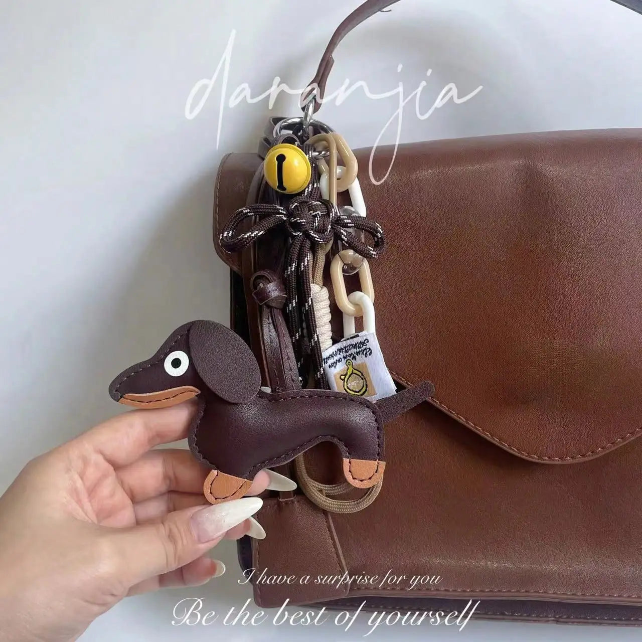 Cute Dachshund PU Leather Keychain with Bell