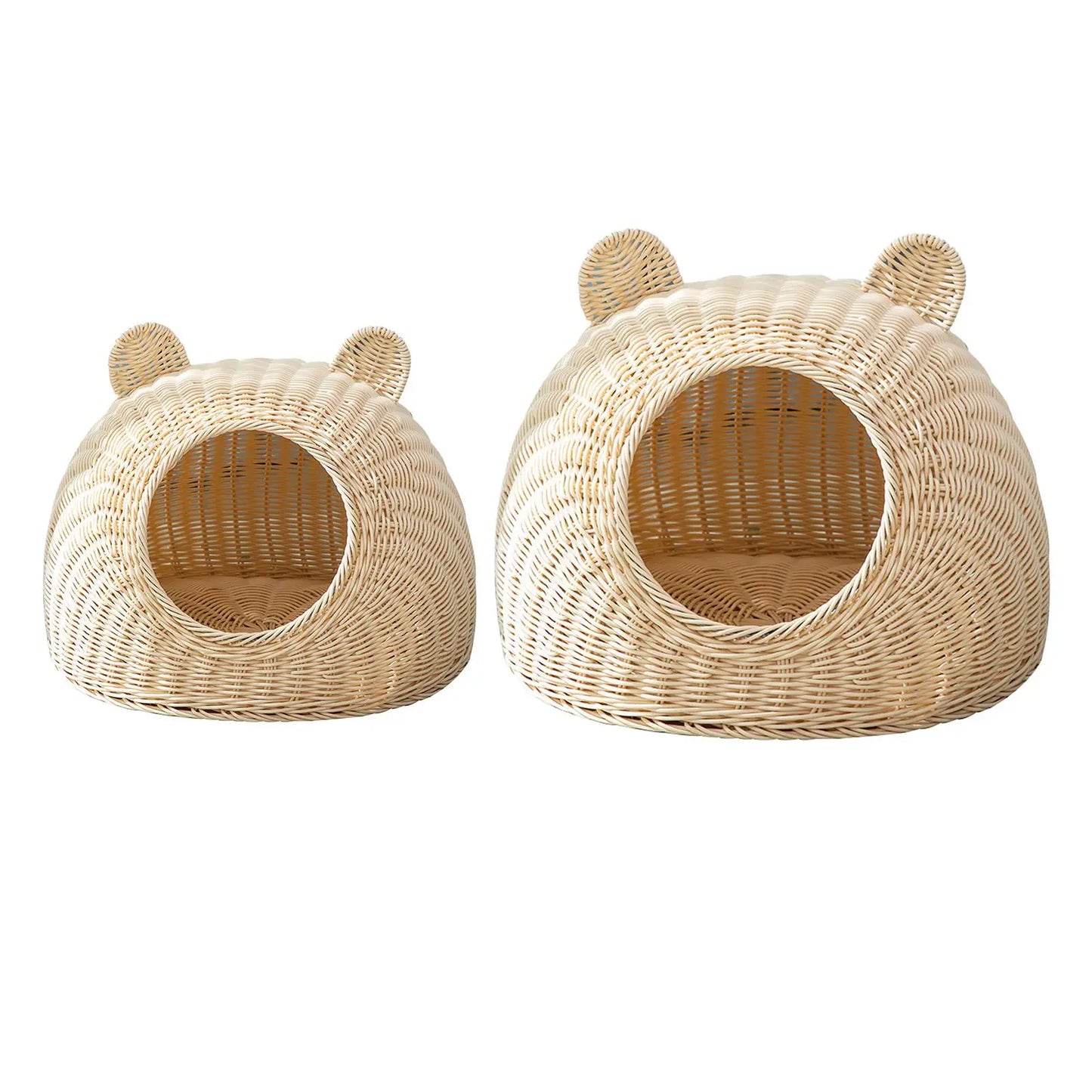 Rattan Woven Semi-Closed Cat Bed House